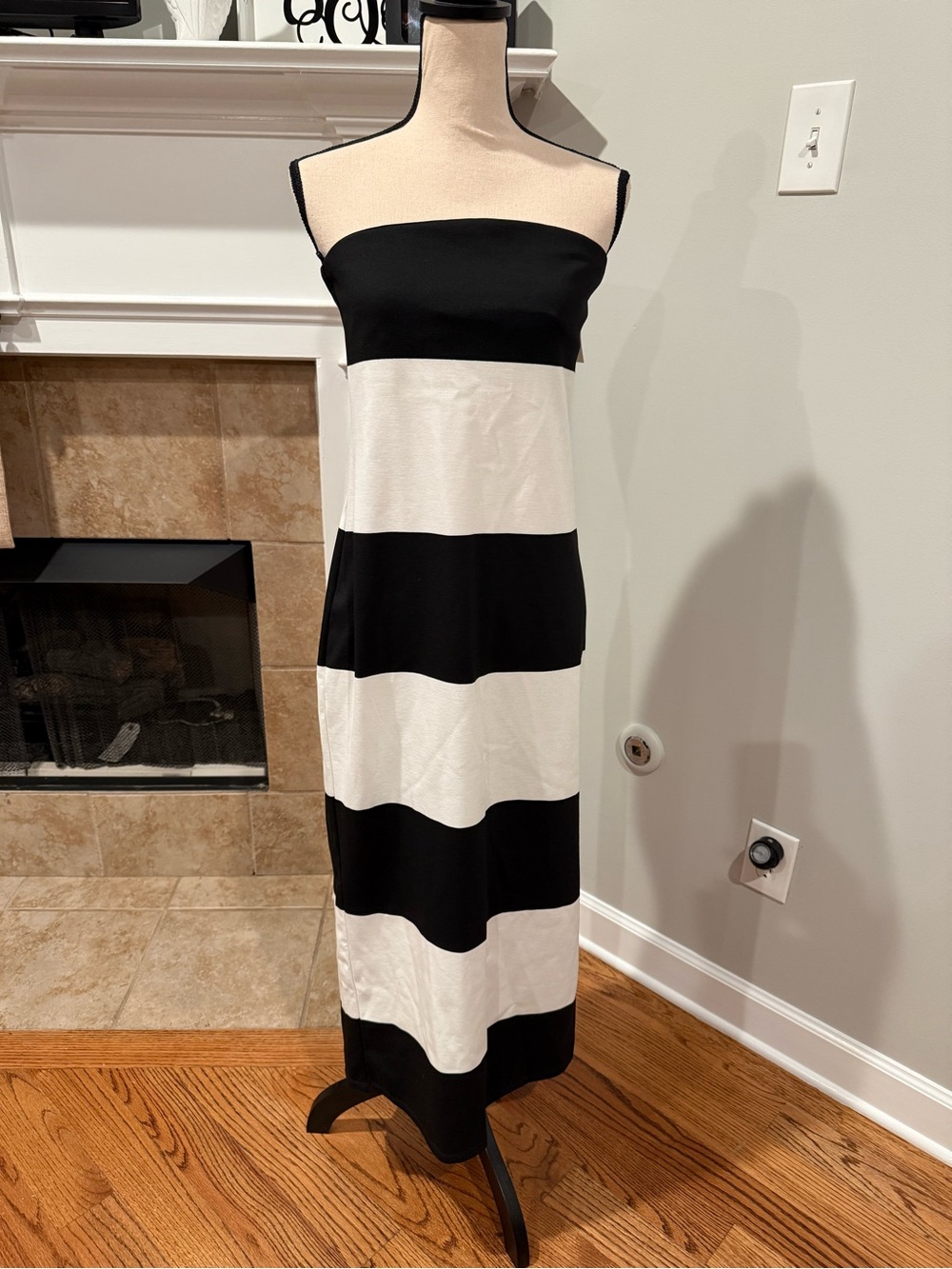 GORGEOUS a new day black and White Strapless Maxi Dress - Classic Stripe